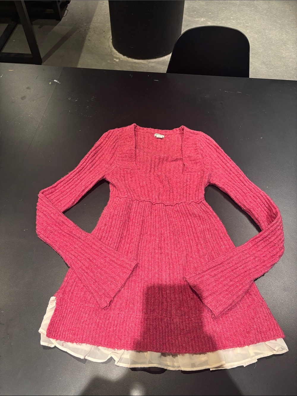 Urban Outfitters Pink Ribbed Scoop Neck Sweater Dress with Ruffle Trim